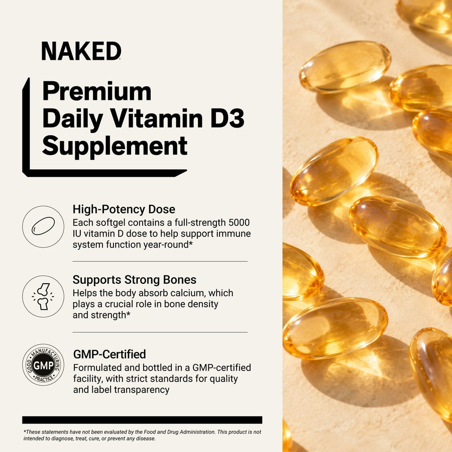 Daily Vitamin D3 Supplement | Naked Vitamin D - 200 Softgels