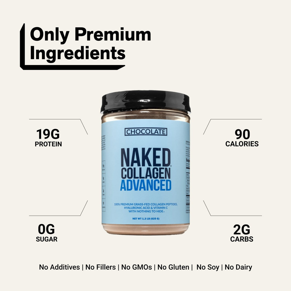 Chocolate Collagen Peptides with Hyaluronic Acid | Naked Collagen Advanced - 1.3 LB