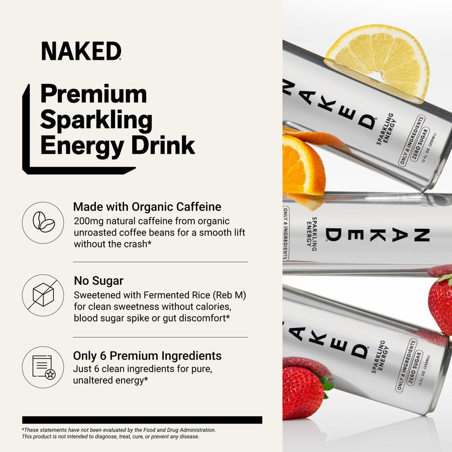 Strawberry Lemonade Naked Sparkling Energy | Clean Energy Drink - 12 Cans